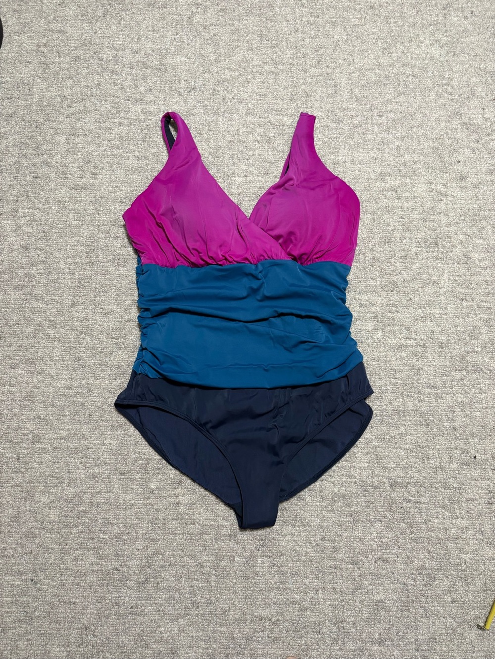 Boden Colorblock Surplice One-Piece Swimsuit in Magenta, Teal & Navy